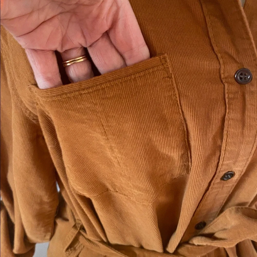 Lucky brand fine corduroy dress size medium pockets tie waist - Picture 6 of 11